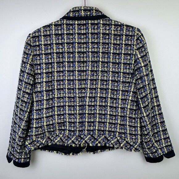 Ann Taylor Tweed Blazer Jacket Blue Green Cream Plaid Zip Front Collared 12 EUC - Picture 8 of 15
